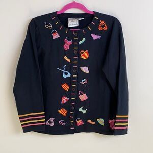 Michael Simon Jacket Cardigan Vintage Small with Bikini and Beachy Embroidery